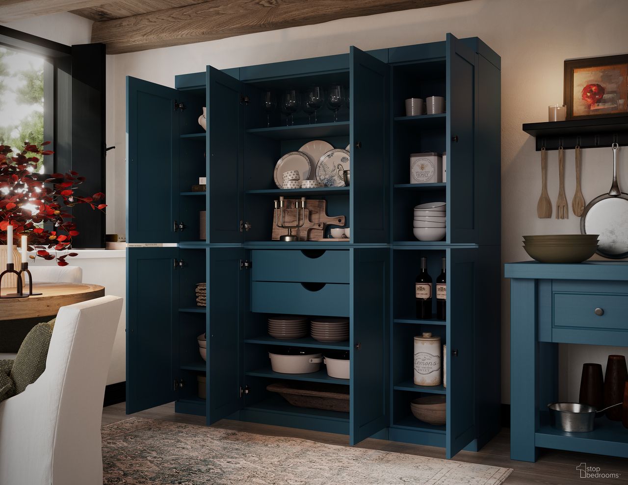 The appearance of Solid Wood 65" Pantry Cabinet With Shaker Doors And 2-Drawers In Black designed by Palace Imports in the modern / contemporary interior design. This black piece of furniture was selected by 1StopBedrooms from to add a touch of cosiness and style into your home. Sku: 3378. Material: Solid Pine Wood.