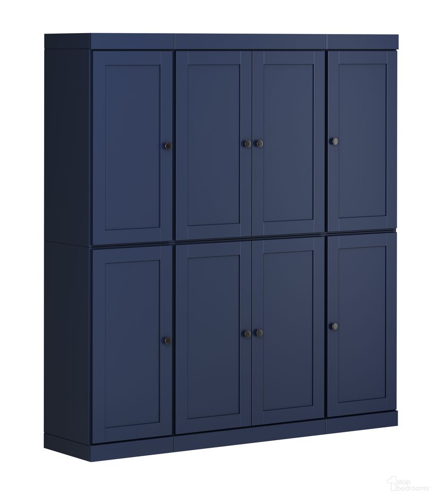 Solid Wood 65" Pantry Cabinet With Shaker Doors And Adjustable Shelves In Navy Blue