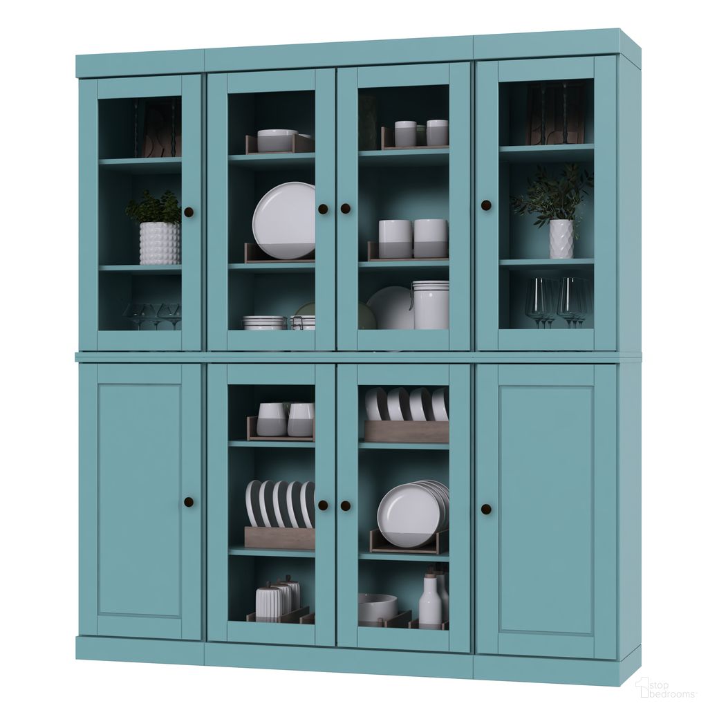 The appearance of Solid Wood 65" Pantry China Cabinet With Raised Panel And Clear Glass Doors In Aqua designed by Palace Imports in the modern / contemporary interior design. This aqua piece of furniture was selected by 1StopBedrooms from to add a touch of cosiness and style into your home. Sku: 961-11. Material: Solid Pine Wood.
