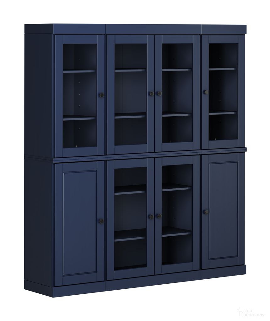 Solid Wood 65" Pantry China Cabinet With Raised Panel And Clear Glass Doors In Navy Blue