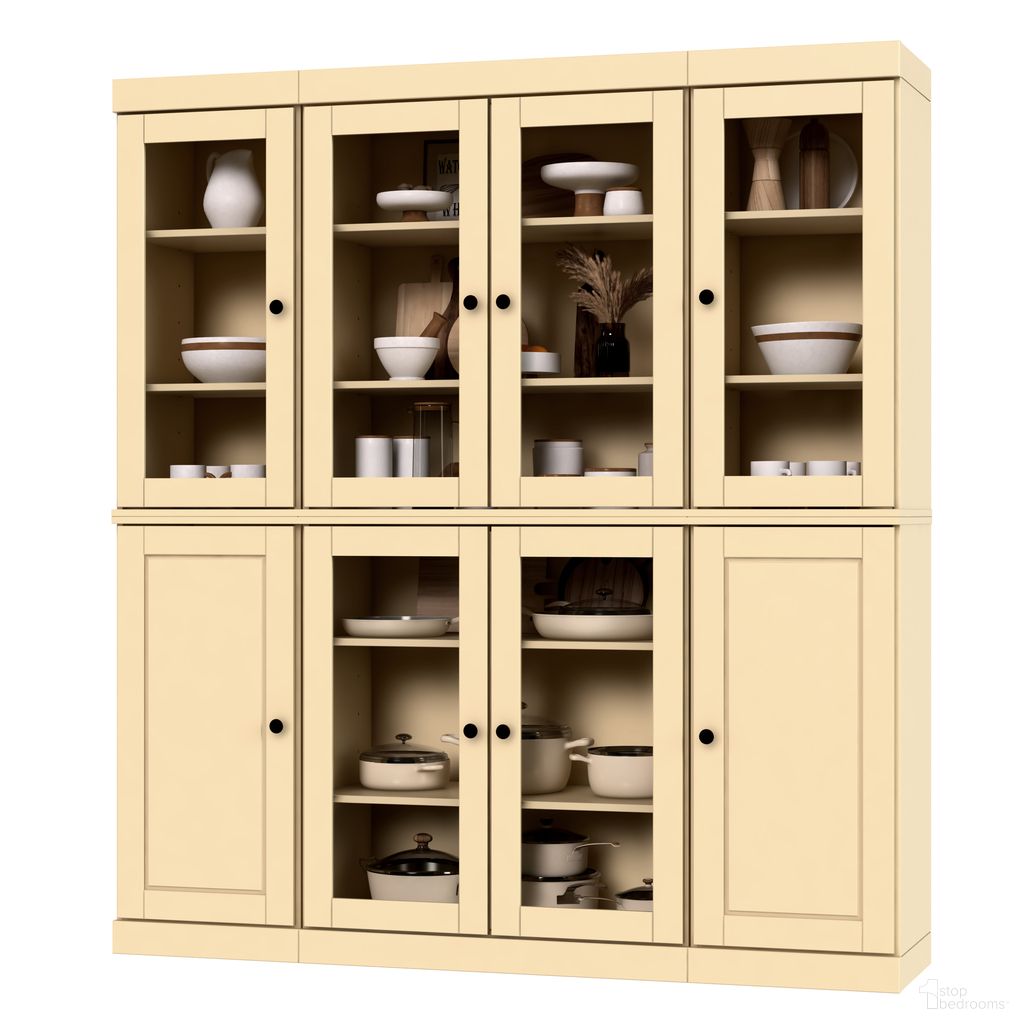 Solid Wood 65" Pantry China Cabinet With Raised Panel And Clear Glass Doors In Yellow