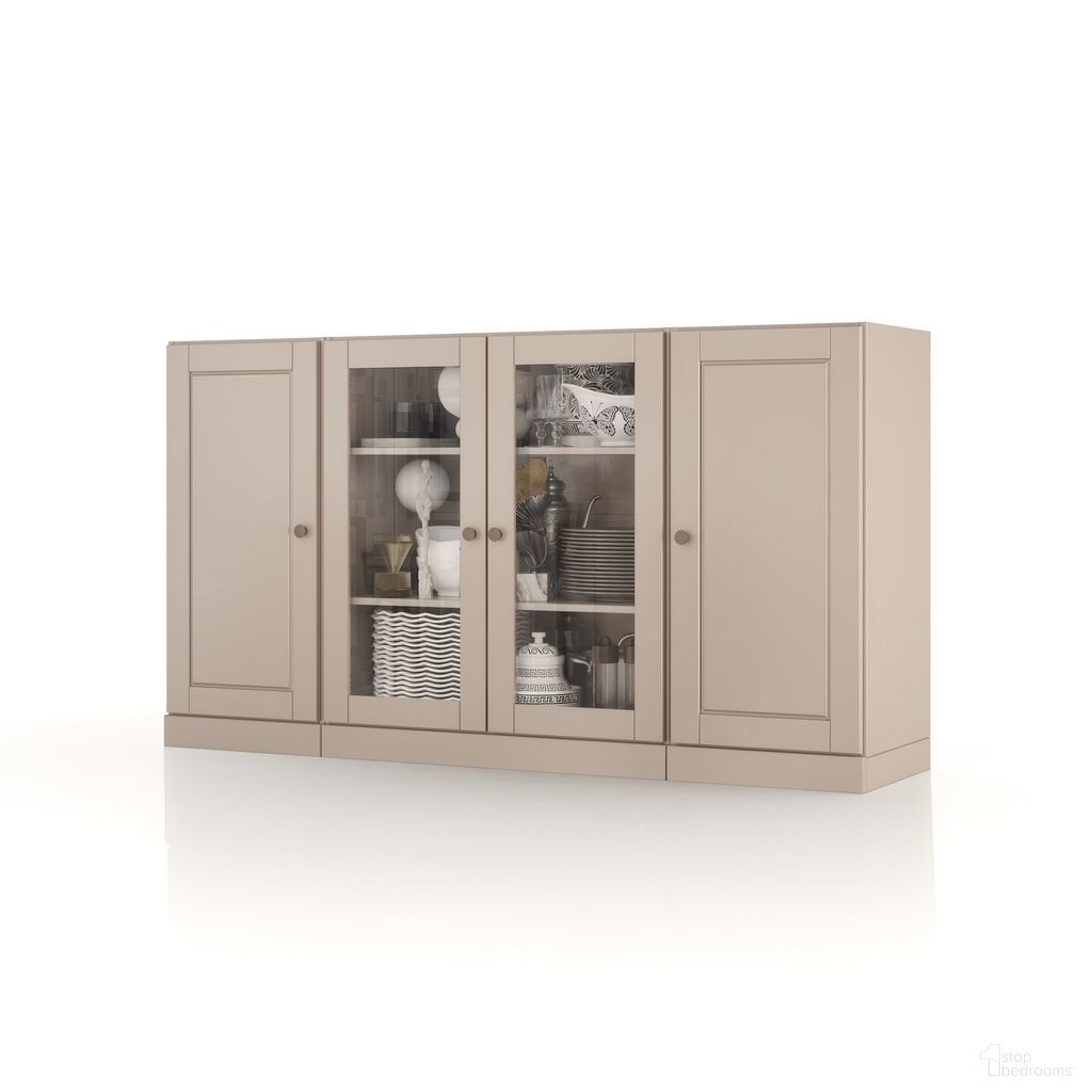 The appearance of Solid Wood 65" Sideboard With Clear Glass Doors And Adjustable Shelves In Beige designed by Palace Imports in the modern / contemporary interior design. This beige piece of furniture  was selected by 1StopBedrooms from  to add a touch of cosiness and style into your home. Sku: 997-14. Material: Solid Pine Wood.