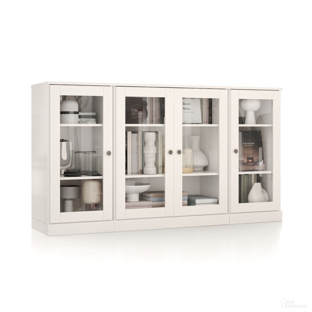 The appearance of Solid Wood 65" Sideboard With Clear Glass Doors And Adjustable Shelves In White designed by Palace Imports in the modern / contemporary interior design. This white piece of furniture  was selected by 1StopBedrooms from  to add a touch of cosiness and style into your home. Sku: 9321. Material: Solid Pine Wood.