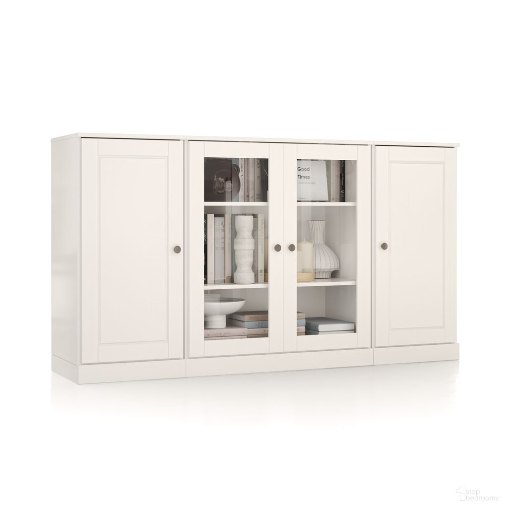 The appearance of Solid Wood 65" Sideboard With Clear Glass Doors And Adjustable Shelves In White designed by Palace Imports in the modern / contemporary interior design. This white piece of furniture  was selected by 1StopBedrooms from  to add a touch of cosiness and style into your home. Sku: 9971. Material: Solid Pine Wood.