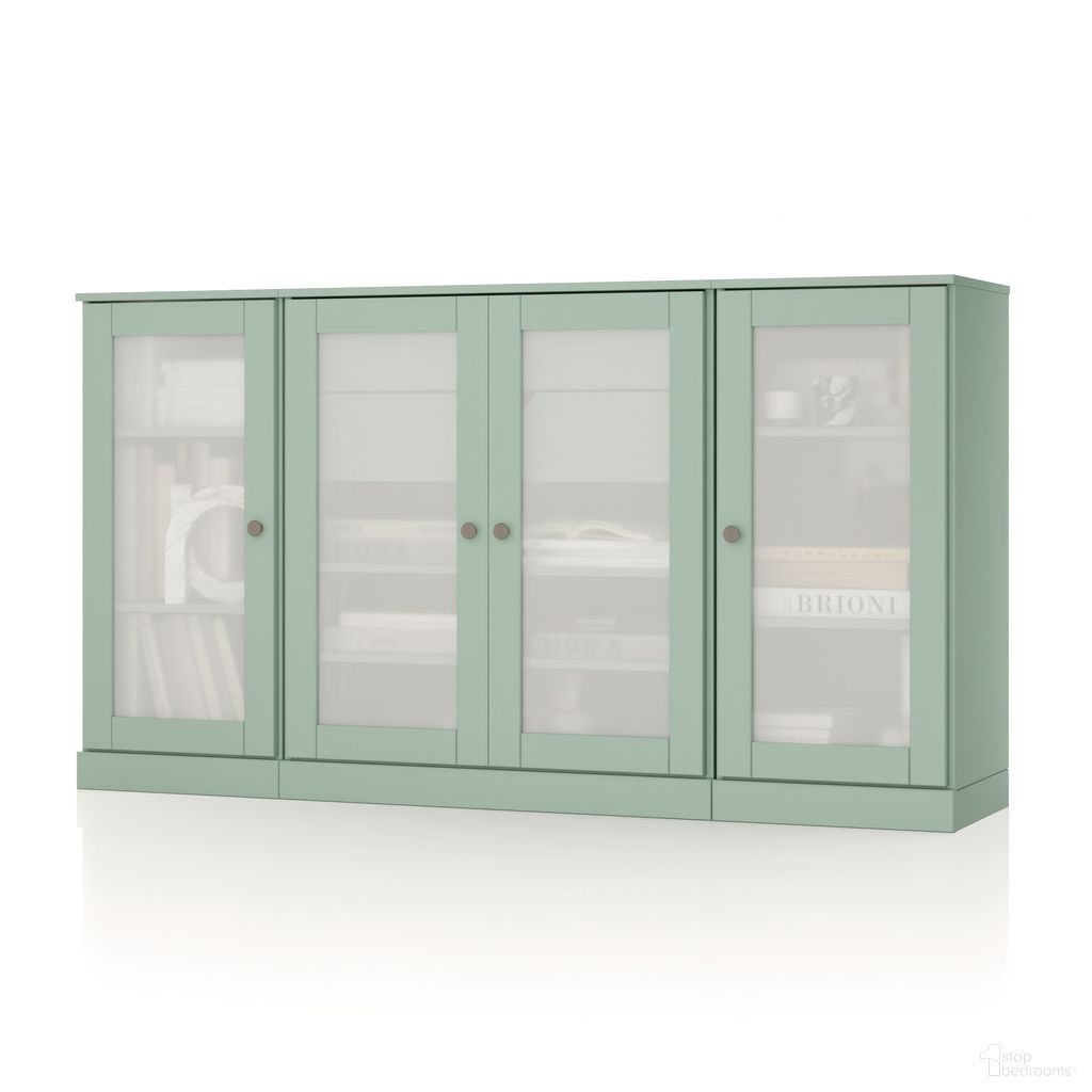 Solid Wood 65" Sideboard With Frosted Glass Doors And 2-Drawers In Sage
