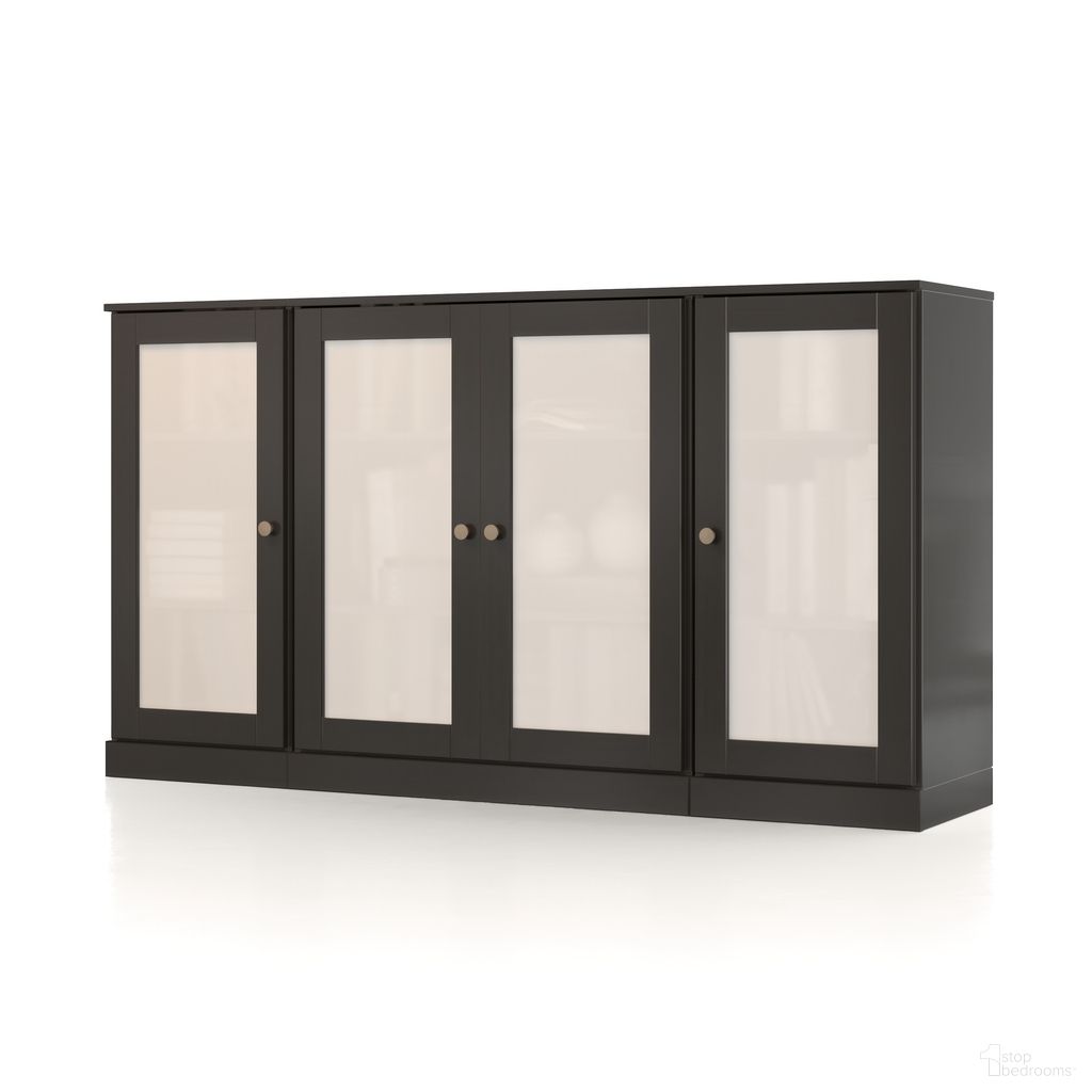 Solid Wood 65" Sideboard With Frosted Glass Doors And Adjustable Shelves In Black