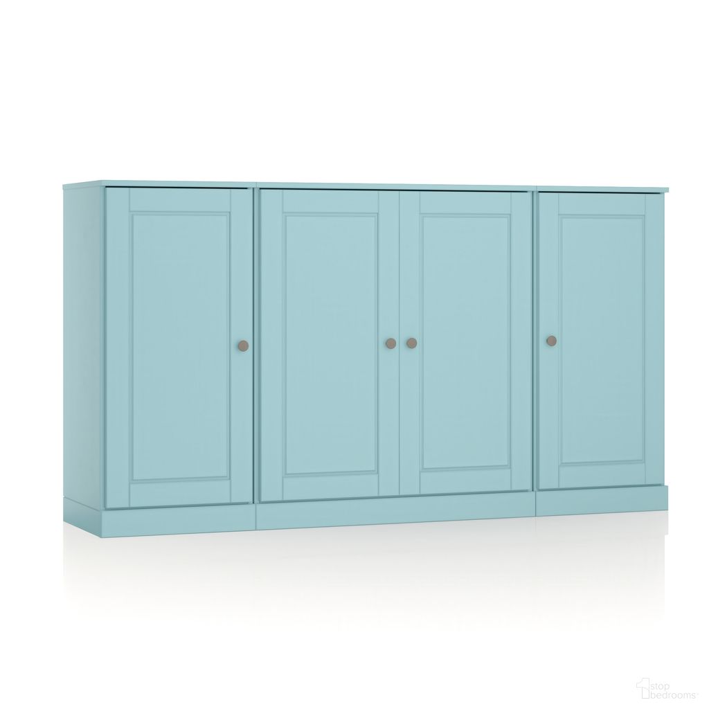 65 Inch Sideboard with Raised Panel Doors and Adjustable Shelves In Aqua
