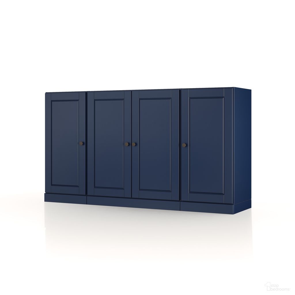 The appearance of Solid Wood 65" Sideboard With Raised Panel Doors And And Adjustable Shelves In Navy Blue designed by Palace Imports in the modern / contemporary interior design. This navy blue piece of furniture  was selected by 1StopBedrooms from  to add a touch of cosiness and style into your home. Sku: 972-15. Material: Solid Pine Wood.