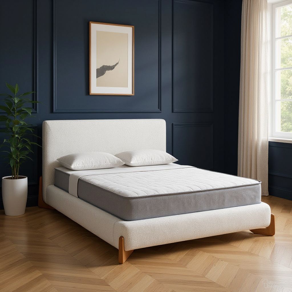 Solid Wood and Boucle King Bed Frame In Ivory