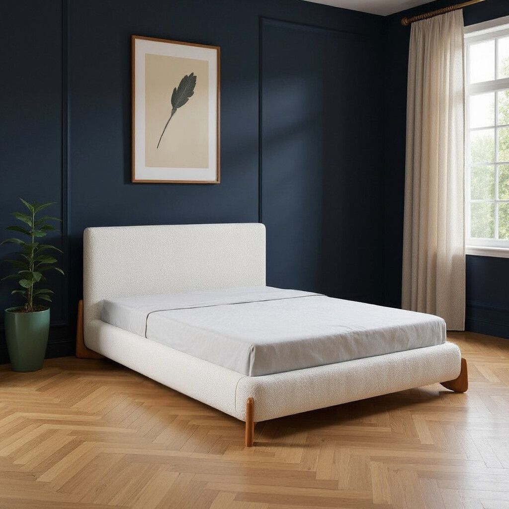 The appearance of Solid Wood and Boucle Queen Bed Frame In Ivory designed by Homeroots in the modern / contemporary interior design. This ivory piece of furniture  was selected by 1StopBedrooms from  to add a touch of cosiness and style into your home. Sku: 583186. Bed Size: Queen. Material: Solid Wood.