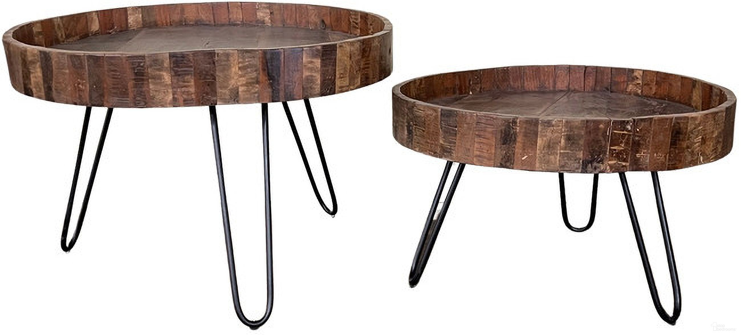 The appearance of Solid Wood and Iron Round End Tables Set of 2 In Natural Brown and Black designed by Homeroots in the rustic / southwestern interior design. This natural brown and black piece of furniture  was selected by 1StopBedrooms from  to add a touch of cosiness and style into your home. Sku: 489192. Material: Wood.