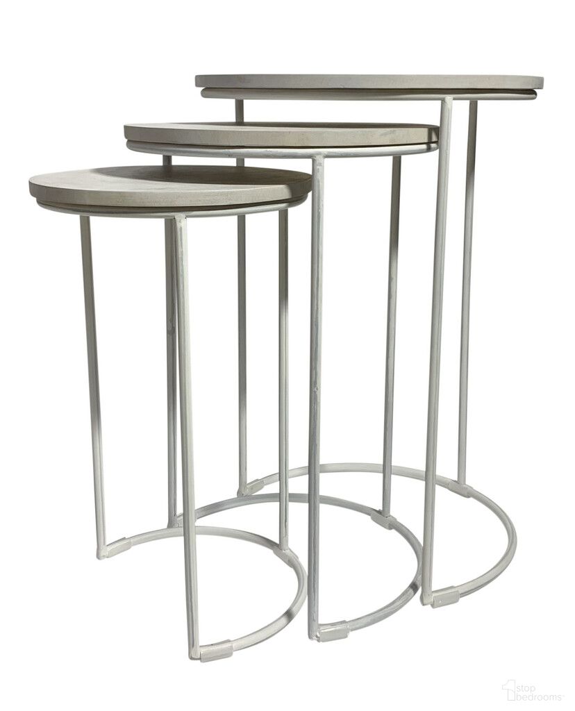 Solid Wood and Metal Round Frame Nested Tables Set of 2 In White