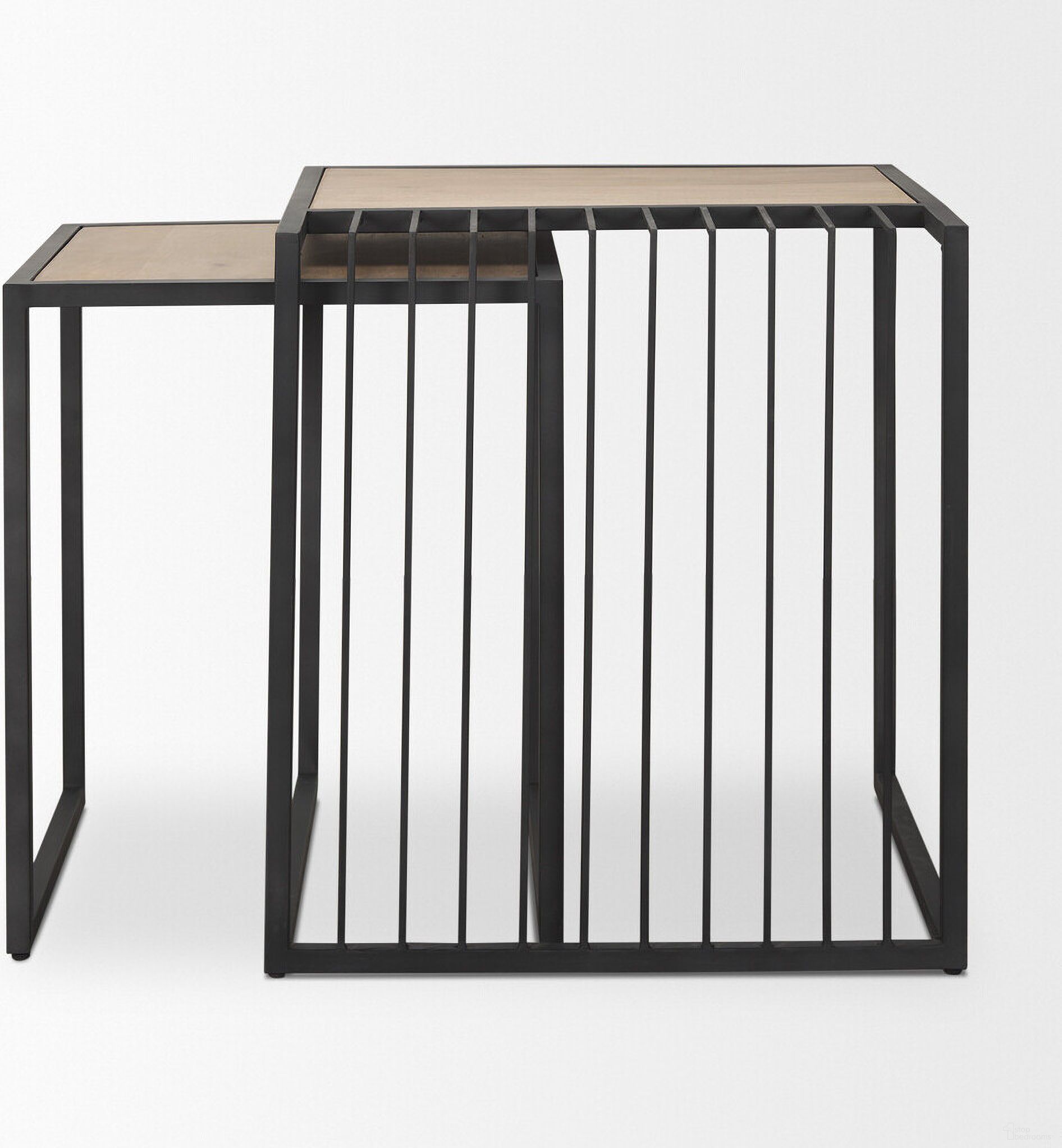 Solid Wood and Metal Square Sled Nested Tables Set of 2 In Black and Natural