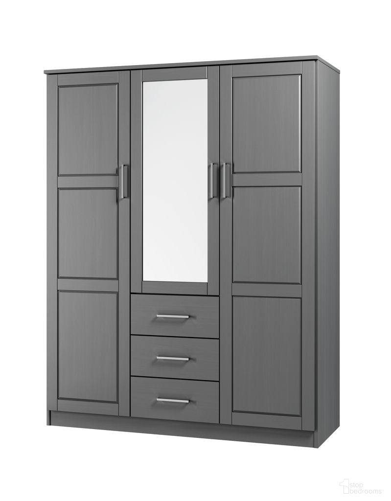 The appearance of Cosmo 3-Door Wardrobe with Mirrored Door In Grey designed by Palace Imports in the modern / contemporary interior design. This grey piece of furniture was selected by 1StopBedrooms from Cosmo Collection to add a touch of cosiness and style into your home. Sku: 7115M. Material: Solid Pine Wood.