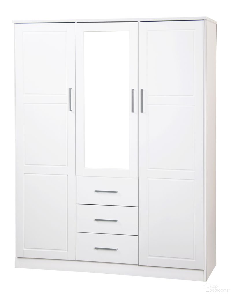 The appearance of Solid Wood Cosmo 3-Door Wardrobe With Mirrored Door In White designed by Palace Imports in the modern / contemporary interior design. This white piece of furniture was selected by 1StopBedrooms from to add a touch of cosiness and style into your home. Sku: 7111M. Material: Solid Pine Wood.