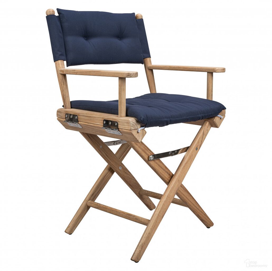 The appearance of Solid Wood Director Chair with Navy Blue Cushion In Brown and Navy Blue designed by Homeroots in the transitional interior design. This brown and navy blue piece of furniture was selected by 1StopBedrooms from to add a touch of cosiness and style into your home. Sku: 476341. Material: Solid Wood.
