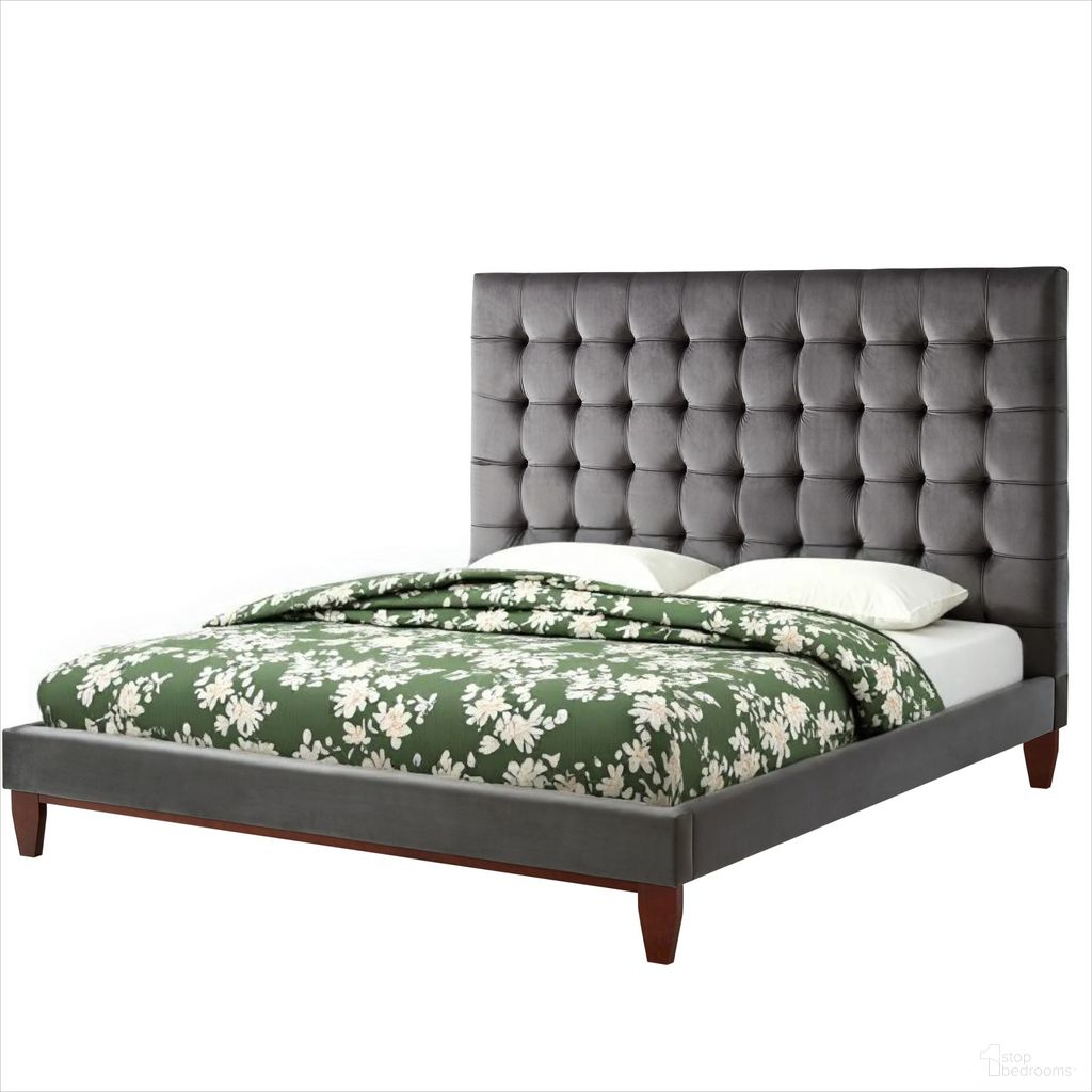 The appearance of Solid Wood King Tufted Upholstered Velvet Bed In Gray designed by Homeroots in the transitional interior design. This gray piece of furniture was selected by 1StopBedrooms from to add a touch of cosiness and style into your home. Sku: 544753. Bed Size: King. Material: Velvet. Bed Type: Upholstered Bed.