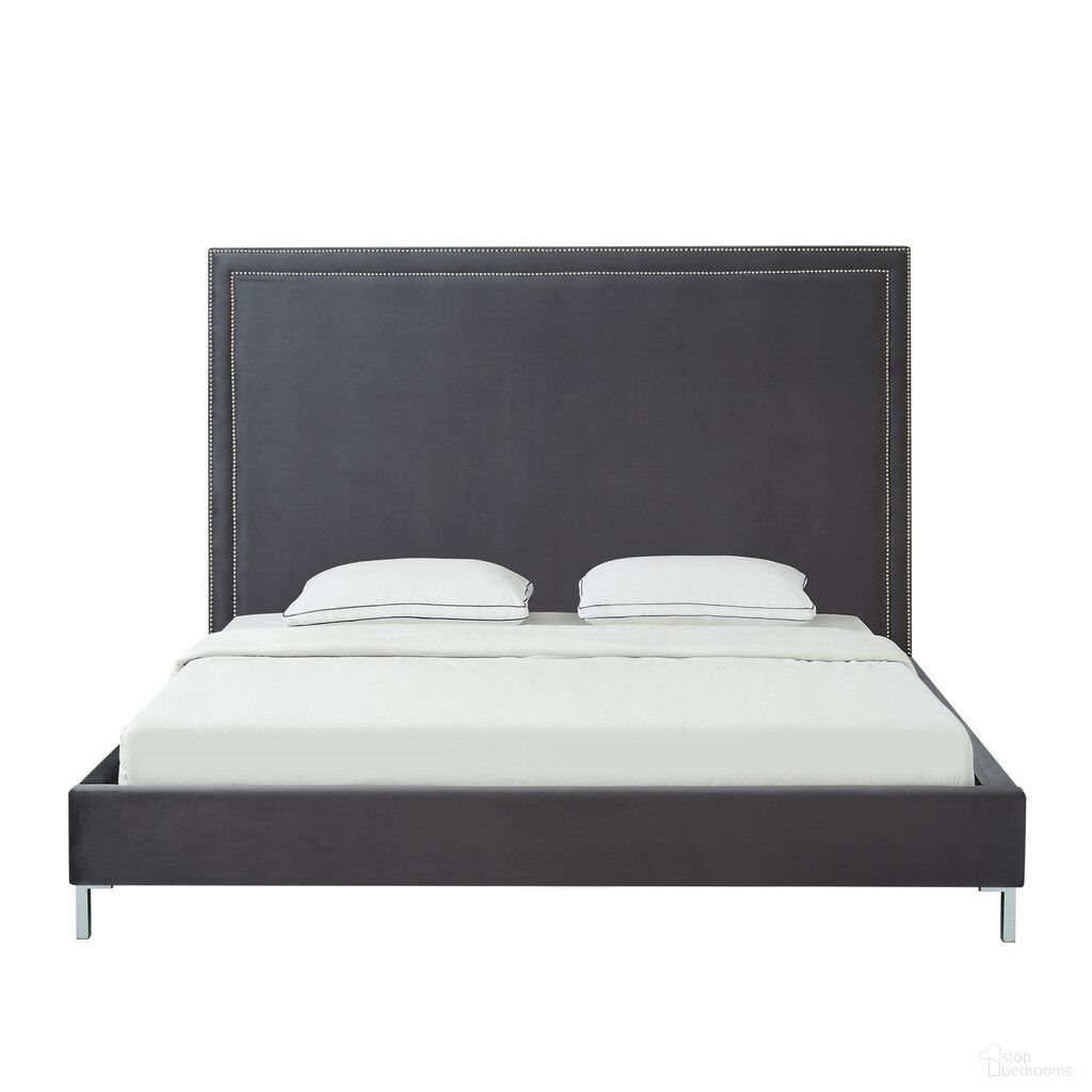 The appearance of Solid Wood King Upholstered Velvet Bed with Nailhead Trim In Gray designed by Homeroots in the transitional interior design. This gray piece of furniture was selected by 1StopBedrooms from to add a touch of cosiness and style into your home. Sku: 544788. Bed Size: King. Material: Velvet. Bed Type: Upholstered Bed.