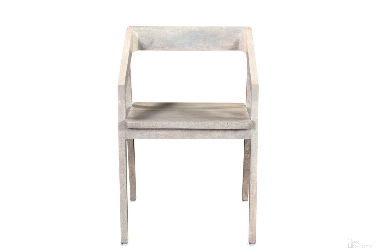 The appearance of Solid Wood Open Back Dining Arm Chair In White designed by Homeroots in the transitional interior design. This white piece of furniture  was selected by 1StopBedrooms from  to add a touch of cosiness and style into your home. Sku: 522065. Chair Type: Arm Chair. Material: Solid Wood.