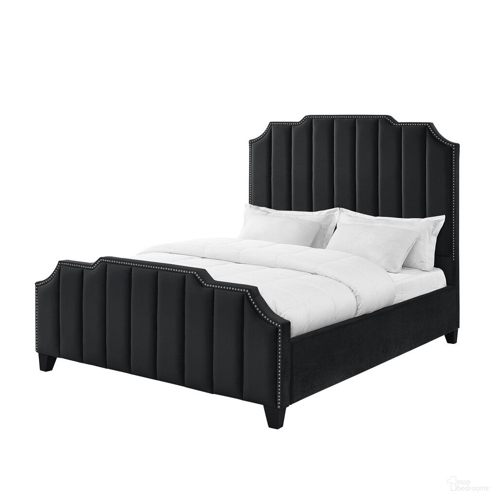 The appearance of Solid Wood Queen Tufted Upholstered Velvet Bed with Nailhead Trim In Black designed by Homeroots in the transitional interior design. This black piece of furniture  was selected by 1StopBedrooms from  to add a touch of cosiness and style into your home. Sku: 544916. Bed Size: Queen. Material: Velvet. Bed Type: Upholstered Bed.
