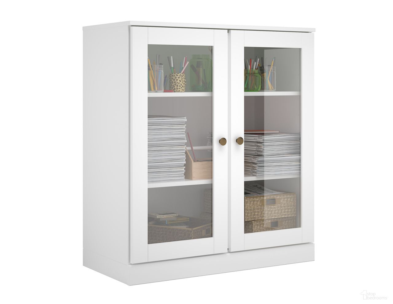 Solid Wood Tv Stand With Clear Glass Doors And Adjustable Shelves In White