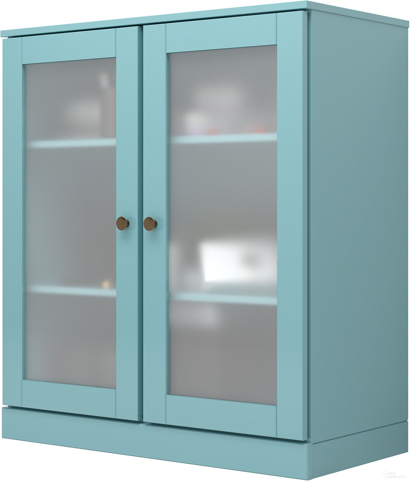 Solid Wood Tv Stand With Frosted Glass Doors And Adjustable Shelves In Aqua
