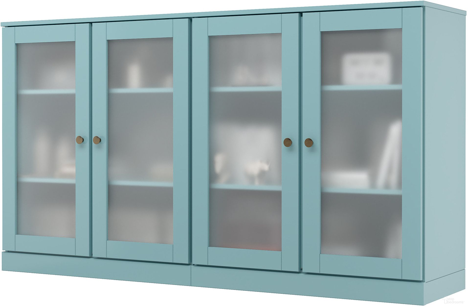 Solid Wood Tv Stand With Frosted Glass Doors And Adjustable Shelves In Aqua