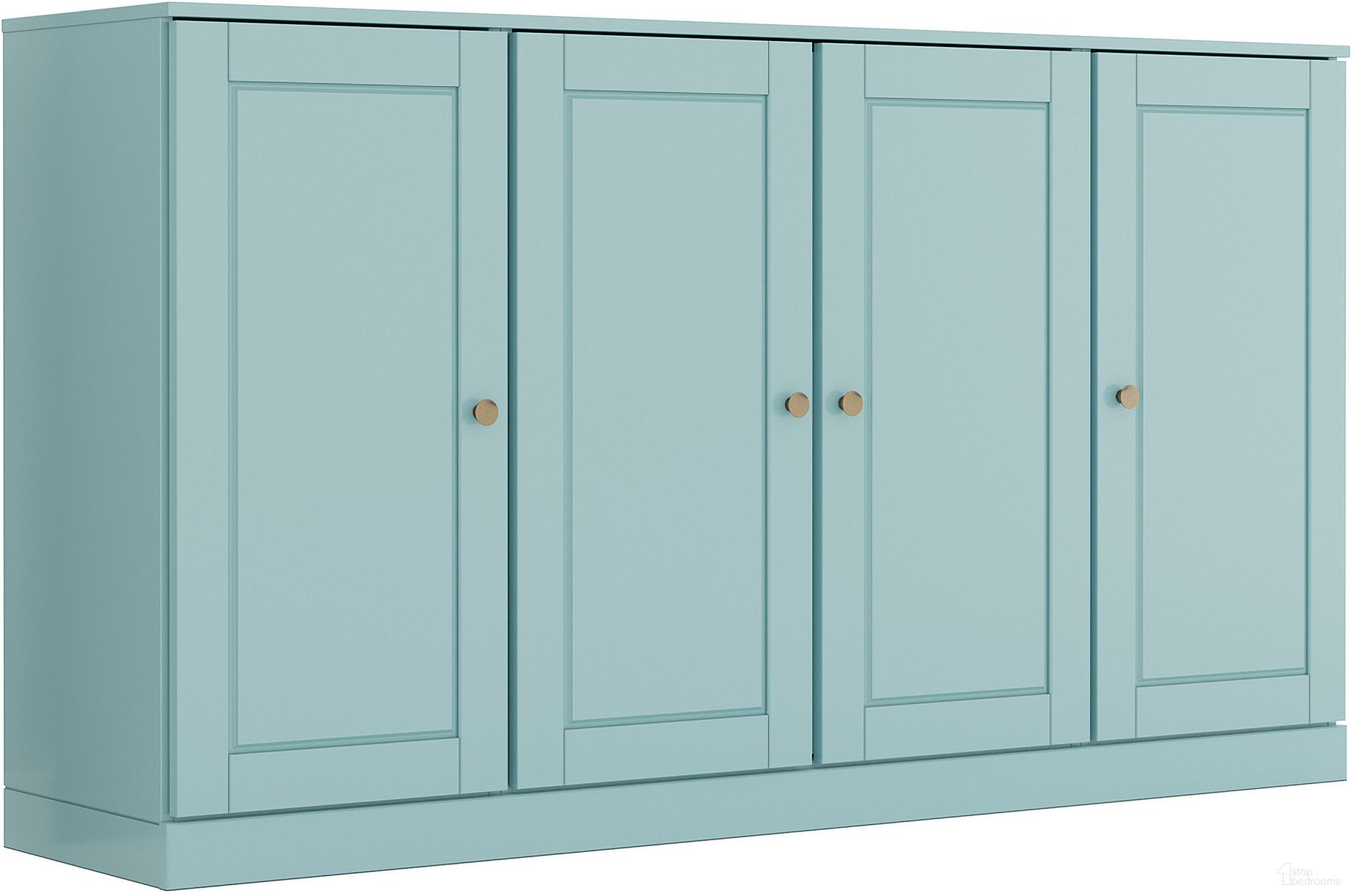 Solid Wood Tv Stand With Raised Panel Doors And Adjustable Shelves In Aqua