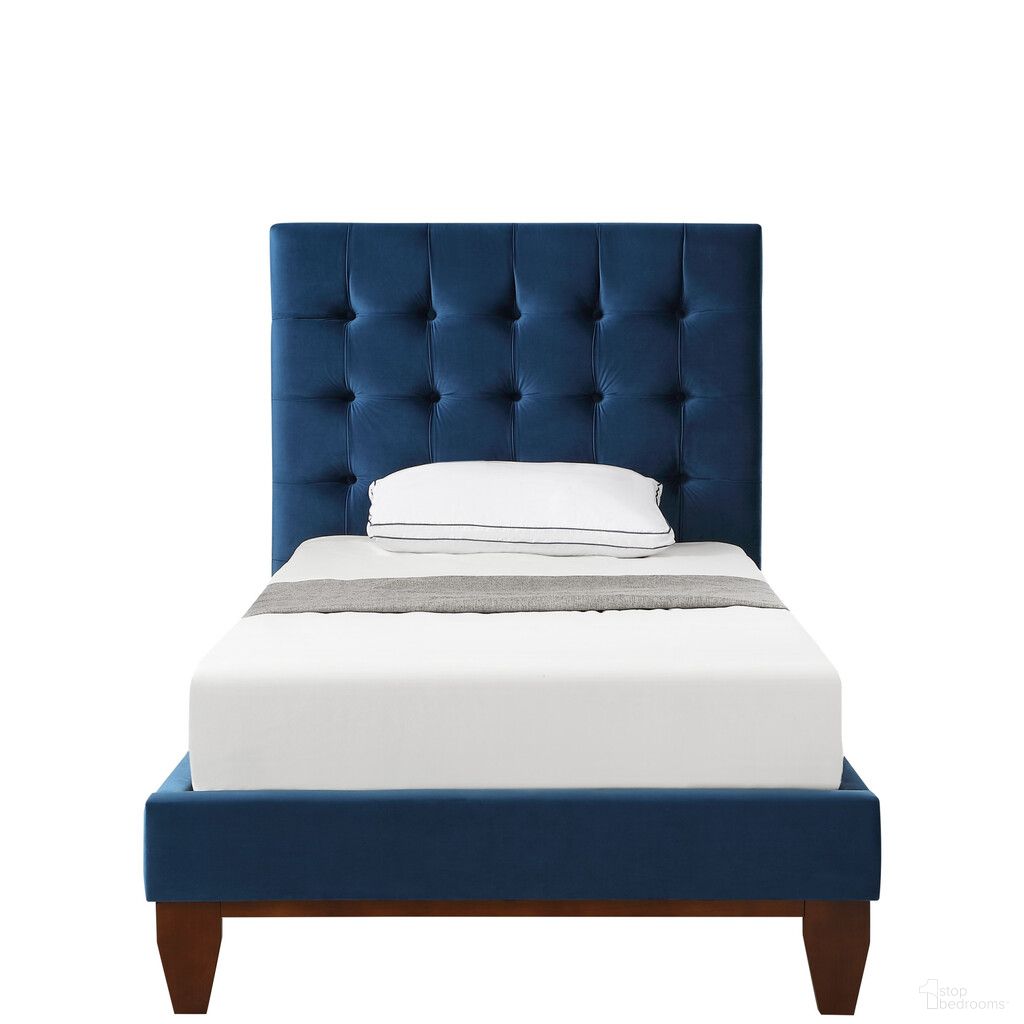 The appearance of Solid Wood Twin Tufted Upholstered Velvet Bed In Navy Blue designed by Homeroots in the modern / contemporary interior design. This navy blue piece of furniture was selected by 1StopBedrooms from to add a touch of cosiness and style into your home. Sku: 544758. Bed Size: Twin. Material: Velvet. Bed Type: Upholstered Bed.