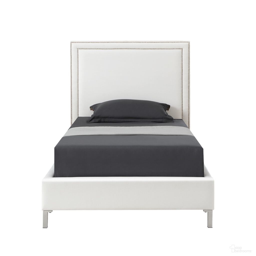 The appearance of Solid Wood Twin Upholstered Faux Leather Bed Frame with Nailhead Trim In White designed by Homeroots in the transitional interior design. This white piece of furniture was selected by 1StopBedrooms from to add a touch of cosiness and style into your home. Sku: 544785. Material: Faux Leather. Bed Size: Twin. Bed Type: Upholstered Bed.