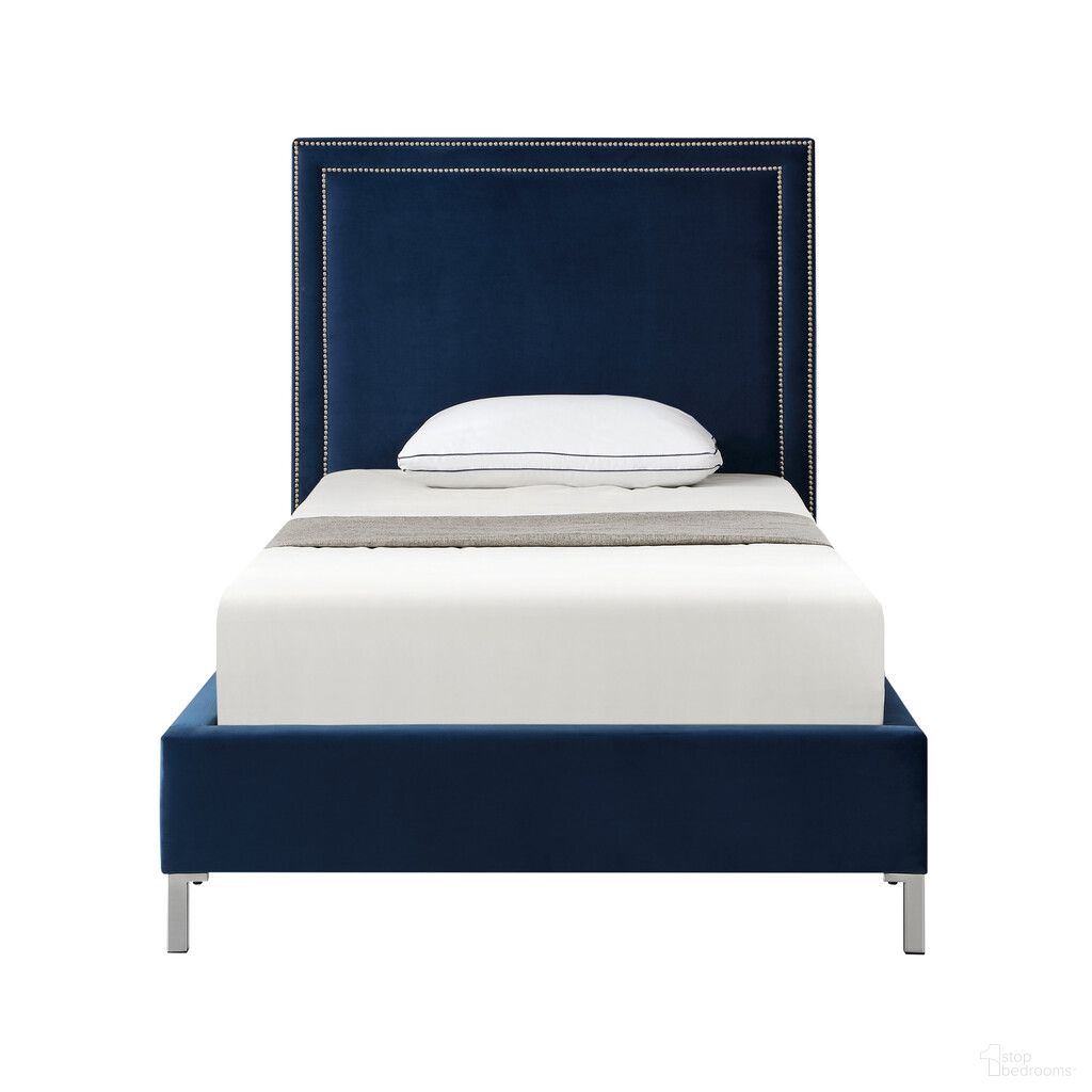 The appearance of Solid Wood Twin Upholstered Velvet Bed with Nailhead Trim In Navy Blue designed by Homeroots in the transitional interior design. This navy blue piece of furniture was selected by 1StopBedrooms from to add a touch of cosiness and style into your home. Sku: 544793. Bed Size: Twin. Material: Velvet. Bed Type: Upholstered Bed.