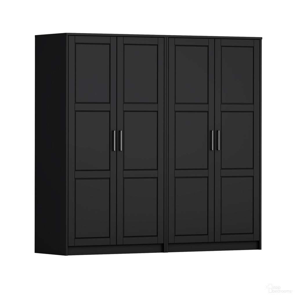 The appearance of Urban 4-Door Wardrobe with Raised Panel Doors In Black designed by Palace Imports in the modern / contemporary interior design. This black piece of furniture  was selected by 1StopBedrooms from Urban Collection to add a touch of cosiness and style into your home. Sku: 7167D. Material: Solid Pine Wood.