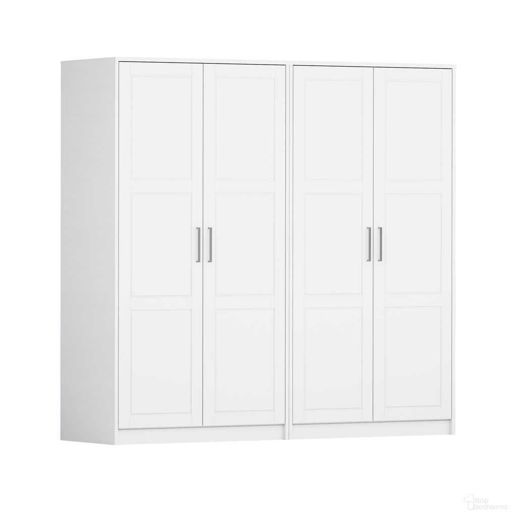 The appearance of Urban 4-Door Wardrobe with Raised Panel Doors In White designed by Palace Imports in the modern / contemporary interior design. This white piece of furniture was selected by 1StopBedrooms from Urban Collection to add a touch of cosiness and style into your home. Sku: 7161D. Material: Solid Pine Wood.