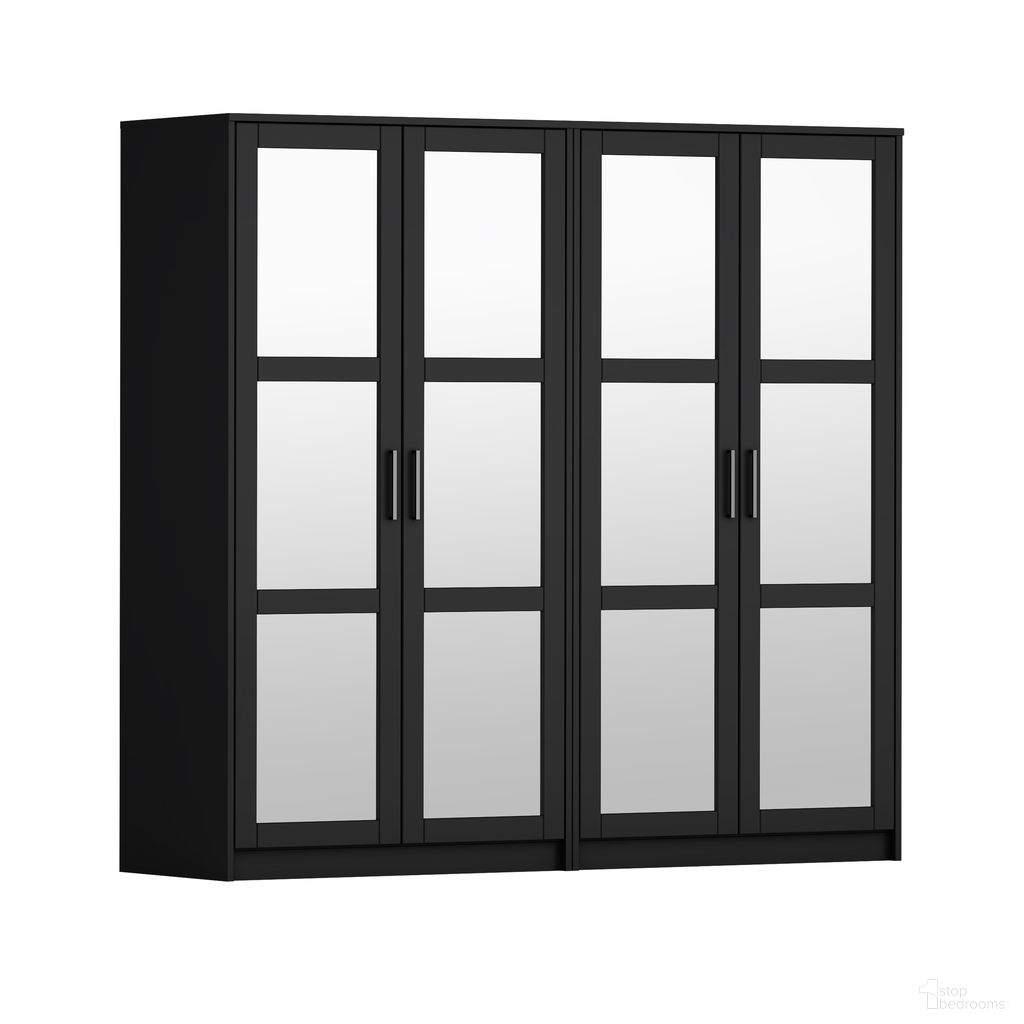 The appearance of Urban 4-Door Wardrobe with Mirrored Doors In Black designed by Palace Imports in the modern / contemporary interior design. This black piece of furniture  was selected by 1StopBedrooms from Urban Collection to add a touch of cosiness and style into your home. Sku: 7167M. Material: Solid Pine Wood.