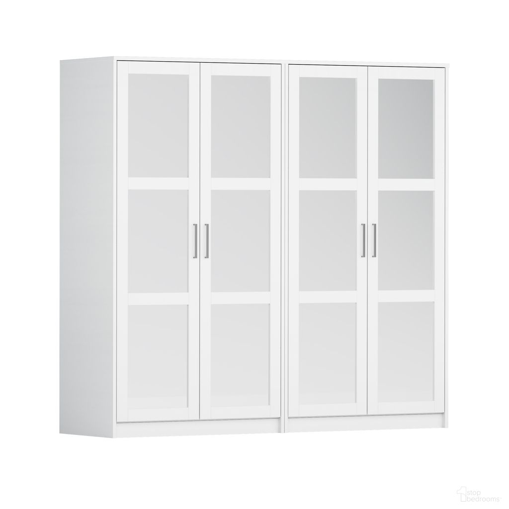 The appearance of Urban 4-Door Wardrobe with Mirrored Doors In White designed by Palace Imports in the modern / contemporary interior design. This white piece of furniture  was selected by 1StopBedrooms from Urban Collection to add a touch of cosiness and style into your home. Sku: 7161M. Material: Solid Pine Wood.