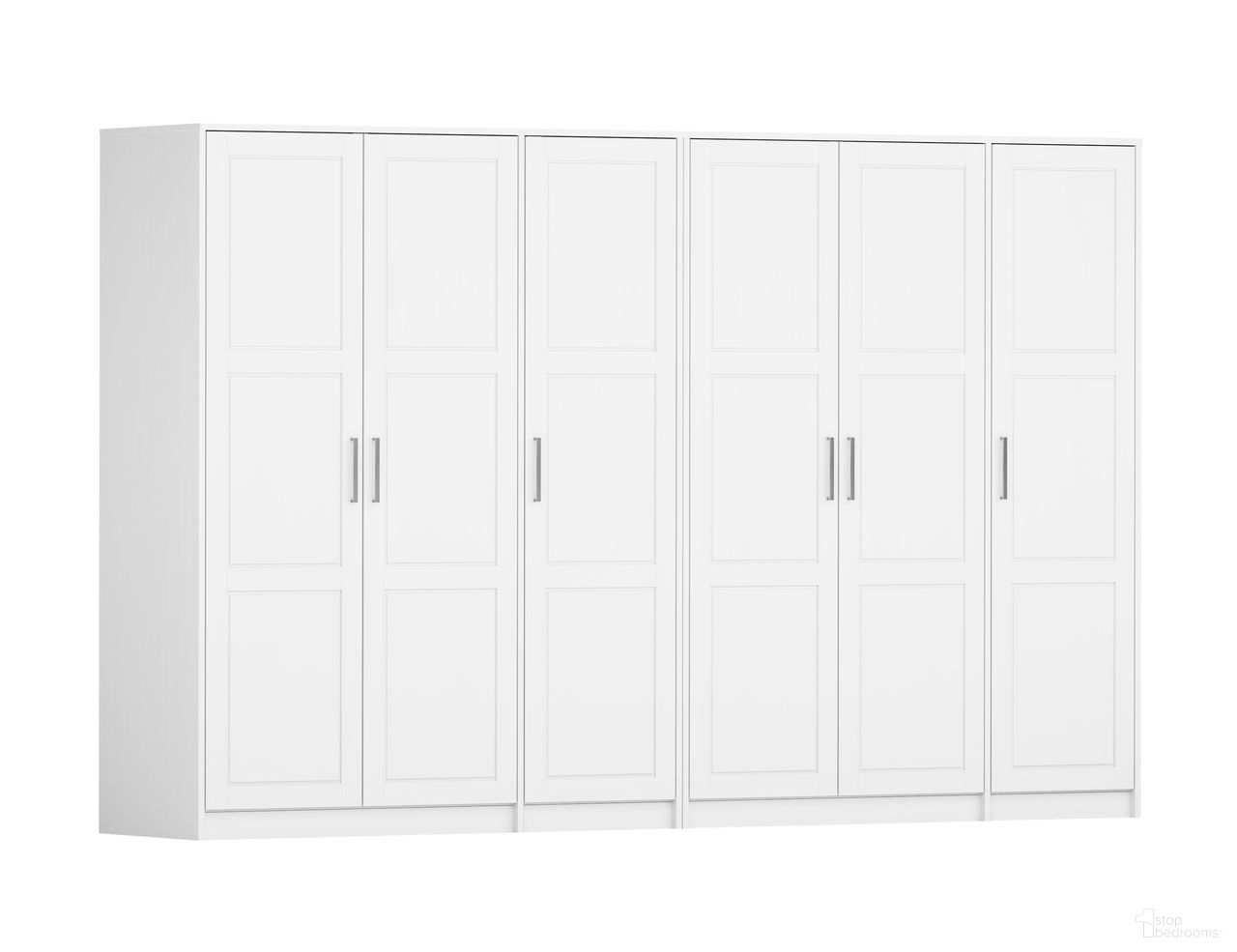 The appearance of Urban 6-Door Wardrobe with Raised Panel Doors In White designed by Palace Imports in the modern / contemporary interior design. This white piece of furniture  was selected by 1StopBedrooms from Urban Collection to add a touch of cosiness and style into your home. Sku: 7151D. Material: Solid Pine Wood.