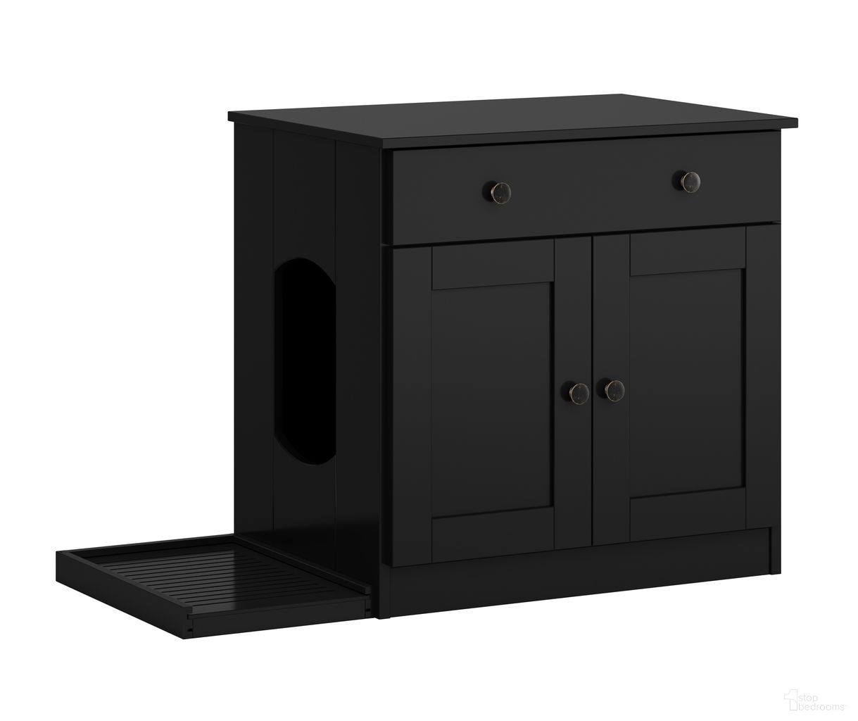The appearance of Solid Wood Ziva 2-Door Cat Litter Box Enclosure With Litter Catch In Black designed by Palace Imports in the modern / contemporary interior design. This black piece of furniture was selected by 1StopBedrooms from to add a touch of cosiness and style into your home. Sku: 2737. Material: Solid Pine Wood.