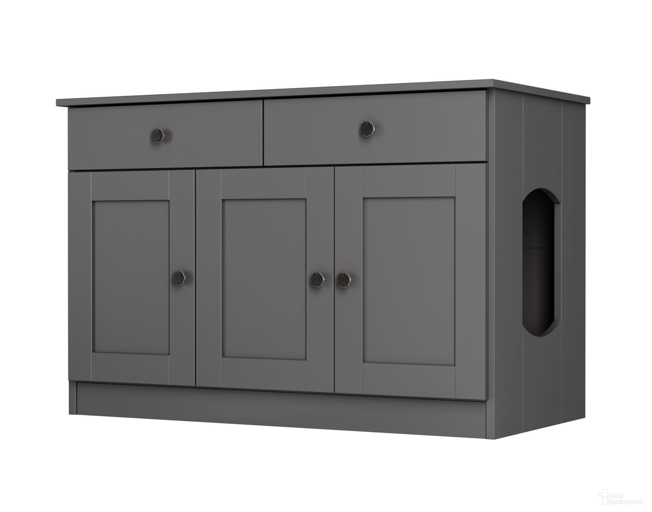 Solid Wood Ziva 3-Door Cat Litter Box Enclosure In Gray