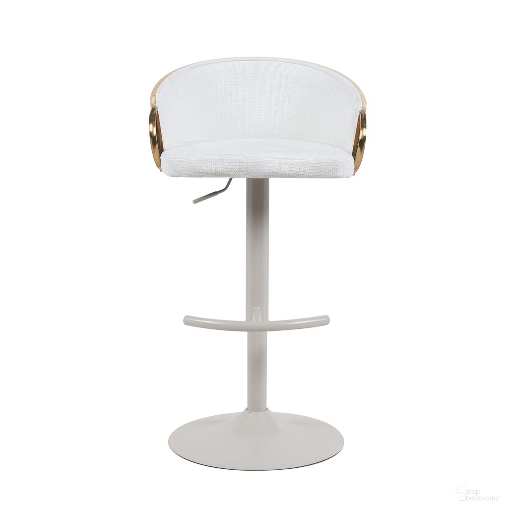 The appearance of Solstice Adjustable Swivel Barstool with Upholstered Seat and Patterned Oak Wood Accents In Ivory and White designed by Armen Living in the modern / contemporary interior design. This ivory and white piece of furniture was selected by 1StopBedrooms from Solstice Collection to add a touch of cosiness and style into your home. Sku: LCSCBAWHPO. Material: Polyester.
