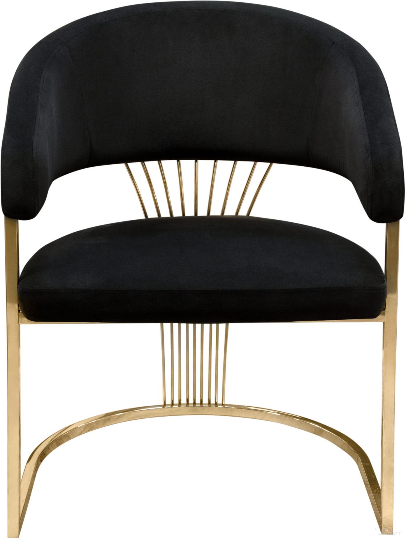 The appearance of Solstice Dining Chair in Black Velvet with Polished Gold Metal Frame designed by Diamond Sofa in the modern / contemporary interior design. This black piece of furniture was selected by 1StopBedrooms from Solstice Collection to add a touch of cosiness and style into your home. Sku: SOLSTICEDCBL1PK. Material: Velvet. Chair Type: Arm Chair.