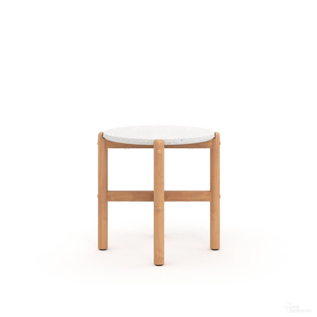 The appearance of Solstice Outdoor Solid Wood End Table with Terazzo Top In Beige designed by New Classic in the transitional interior design. This beige piece of furniture  was selected by 1StopBedrooms from Solstice Collection to add a touch of cosiness and style into your home. Sku: G823-ET-TP;G823-ET-BS. Material: Terrazzo.