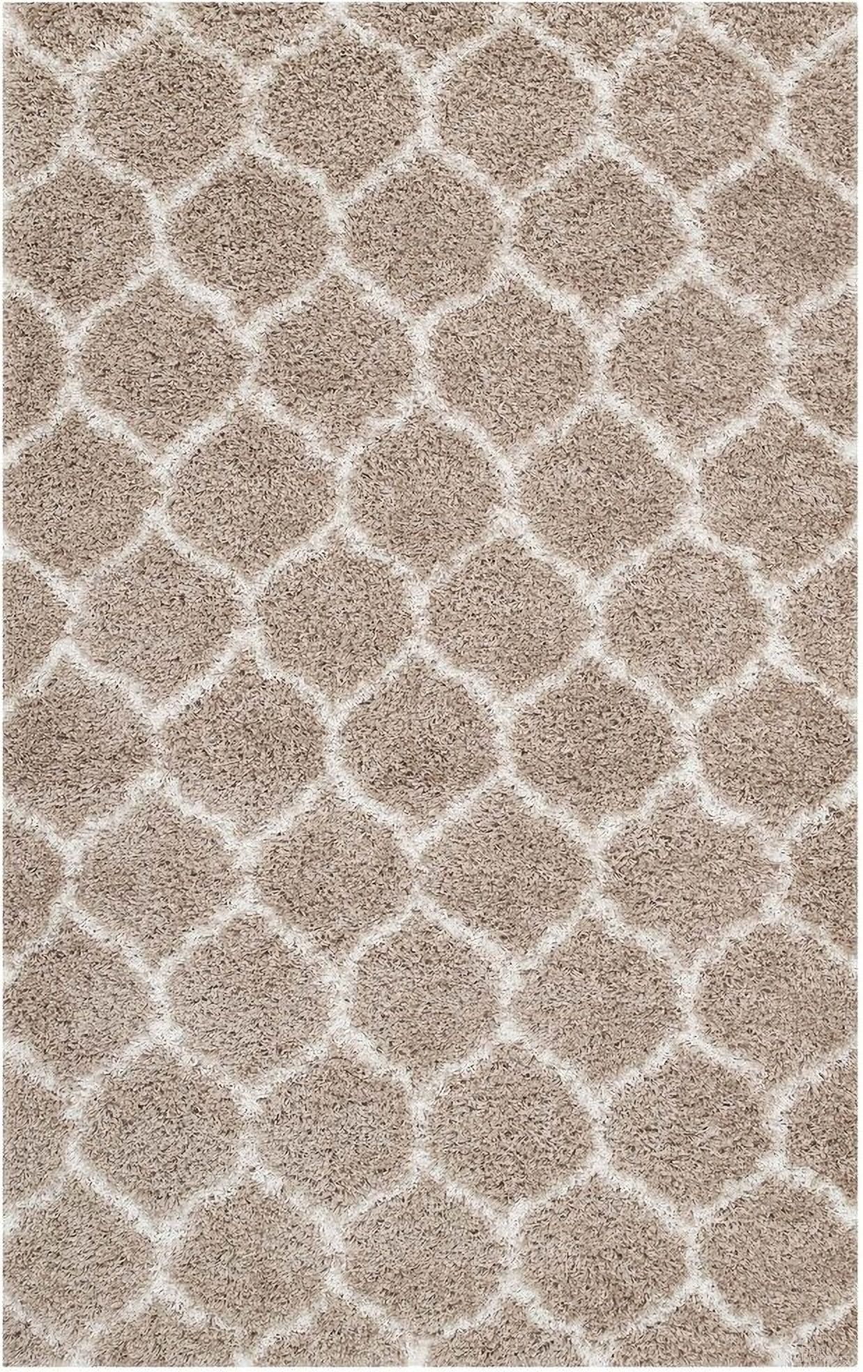 Solvea Moroccan Trellis 5X8 Shag Area Rug In Beige and Ivory