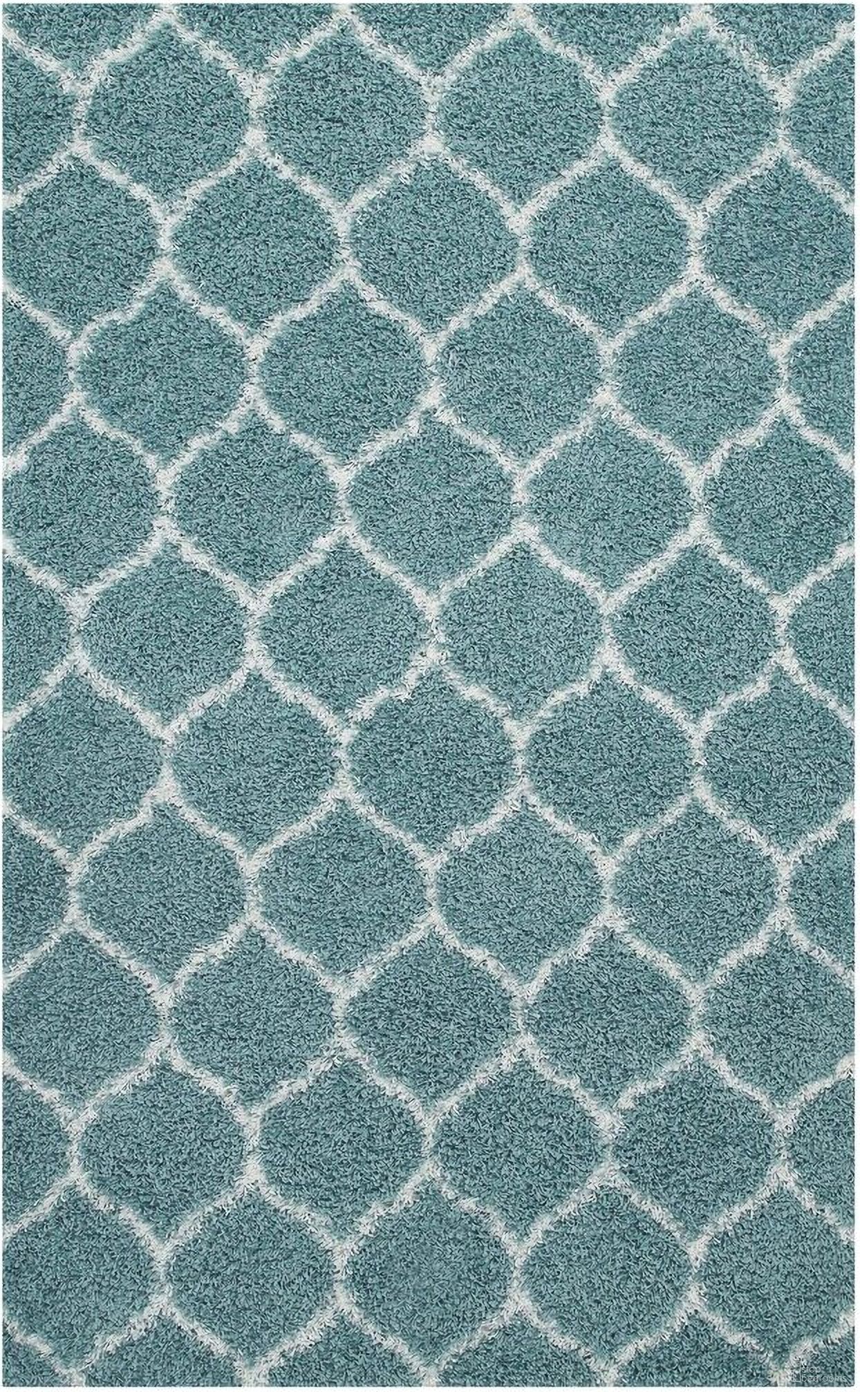 Solvea Moroccan Trellis 8X10 Shag Area Rug In Aqua Blue and Ivory