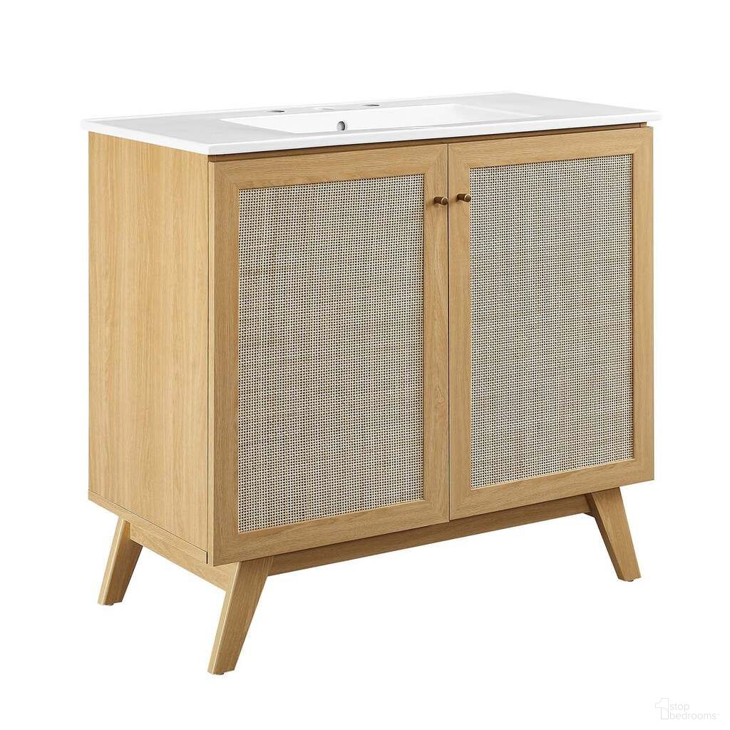 The appearance of Soma 36 Inch Bathroom Vanity In Oak and White designed by Modway in the modern / contemporary interior design. This oak and white piece of furniture was selected by 1StopBedrooms from Soma Collection to add a touch of cosiness and style into your home. Sku: EEI-4203-WHI;EEI-6588-OAK. Material: Wood.