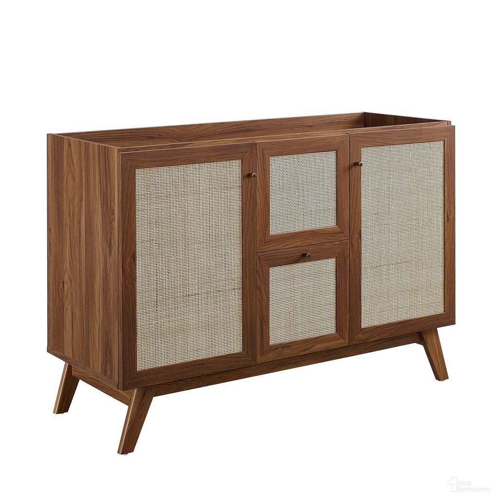 The appearance of Soma 48 Inch Single Or Double Sink Compatible Bathroom Vanity Cabinet In Walnut designed by Modway in the modern / contemporary interior design. This walnut piece of furniture  was selected by 1StopBedrooms from Soma Collection to add a touch of cosiness and style into your home. Sku: EEI-6589-WAL. Material: Wood.