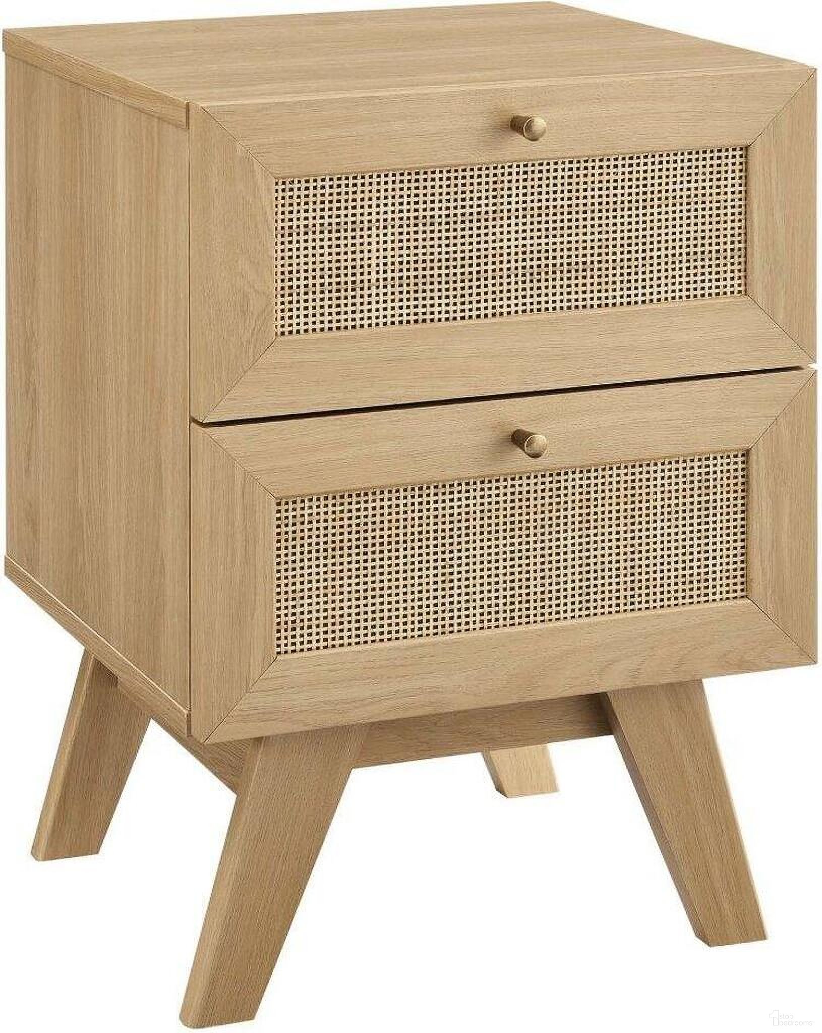 The appearance of Soma 2 Drawer Nightstand In Oak designed by Modway in the modern / contemporary interior design. This oak piece of furniture  was selected by 1StopBedrooms from Soma Collection to add a touch of cosiness and style into your home. Sku: MOD-7050-OAK. Material: Engineered Wood.