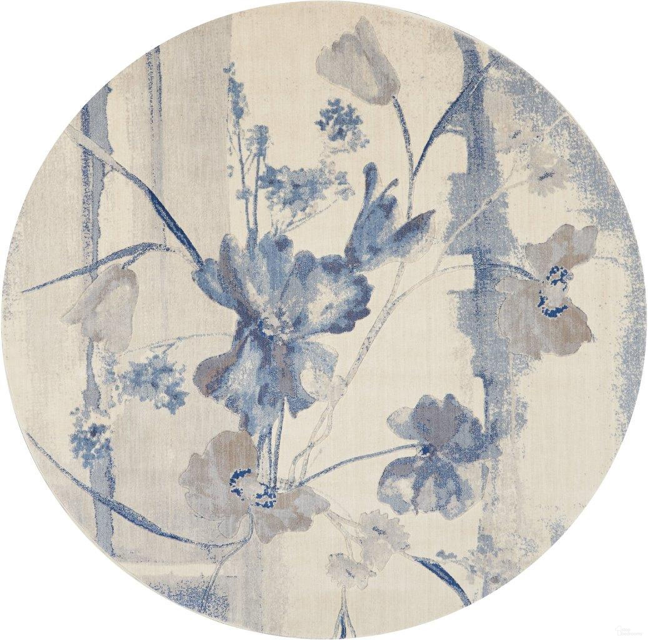 The appearance of Somerset Ivory and Blue 7'9" x 7'9" Round Area Rug designed by Nourison in the modern / contemporary interior design. This ivory and blue piece of furniture was selected by 1StopBedrooms from Somerset Collection to add a touch of cosiness and style into your home. Sku: 99446040732. Material: Polyester.