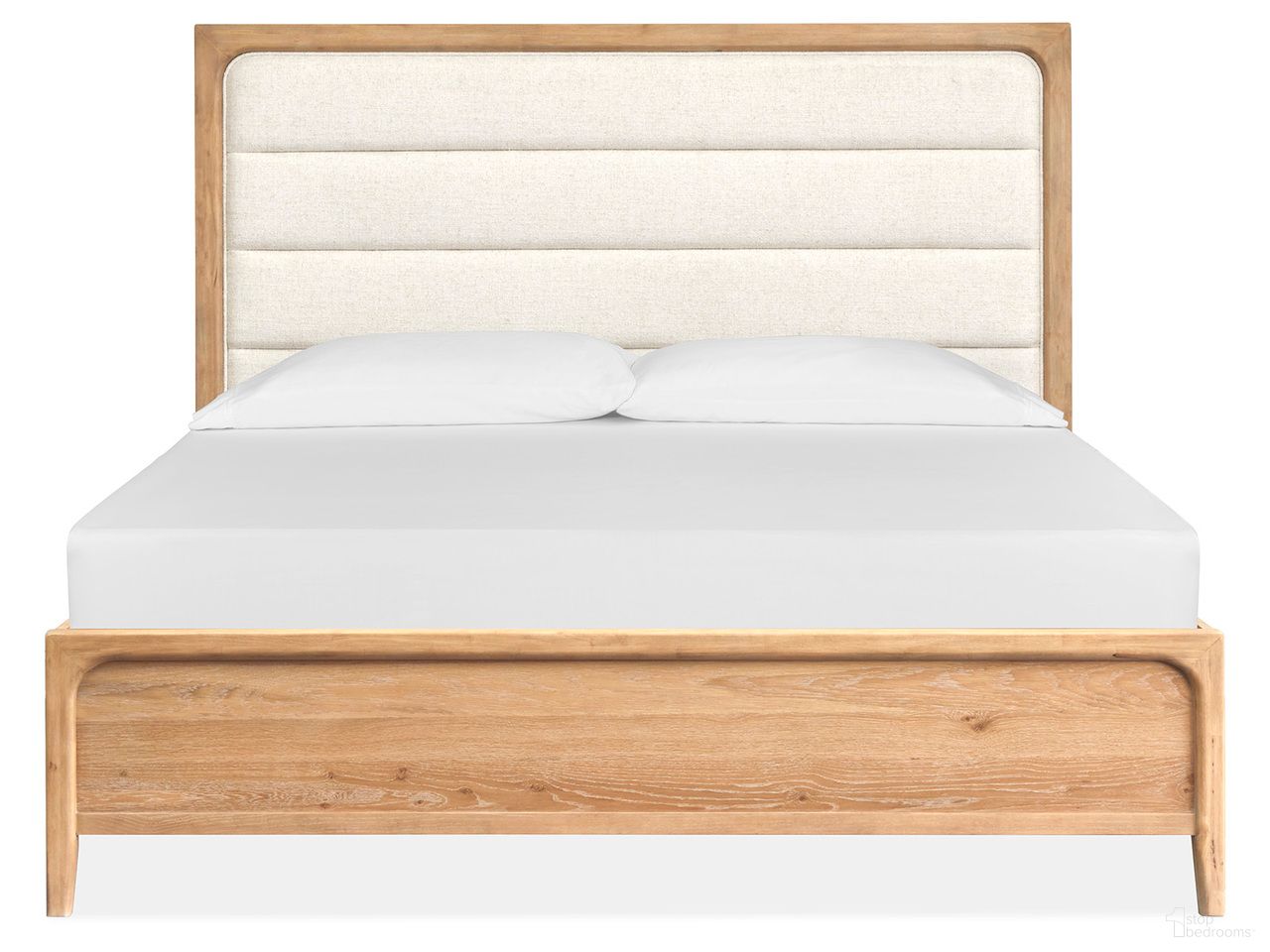 The appearance of Somerset King Upholstered Panel Bed In Butternut designed by Magnussen in the transitional interior design. This butternut piece of furniture was selected by 1StopBedrooms from Somerset Collection to add a touch of cosiness and style into your home. Sku: B5684-65H;B5684-64F;B5684-54R. Bed Size: King. Material: Oak Veneer. Bed Type: Upholstered Bed.