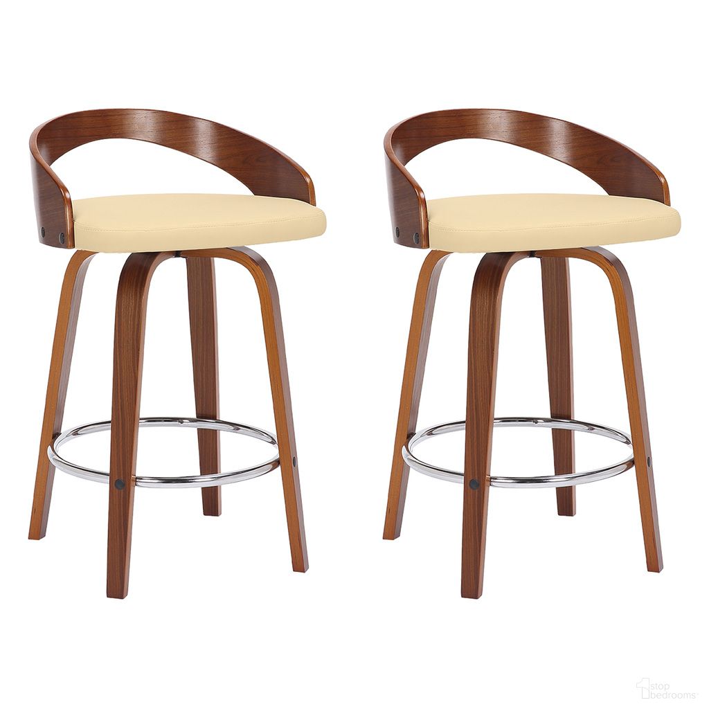 The appearance of Sonia 26 Inch Counter Height Swivel Bar Stool Set of 2 In Cream and Walnut designed by Armen Living in the transitional interior design. This cream/walnut piece of furniture was selected by 1StopBedrooms from Sonia Collection to add a touch of cosiness and style into your home. Sku: LCSOBACRWA26;LCSOBACRWA26. Material: Faux Leather.