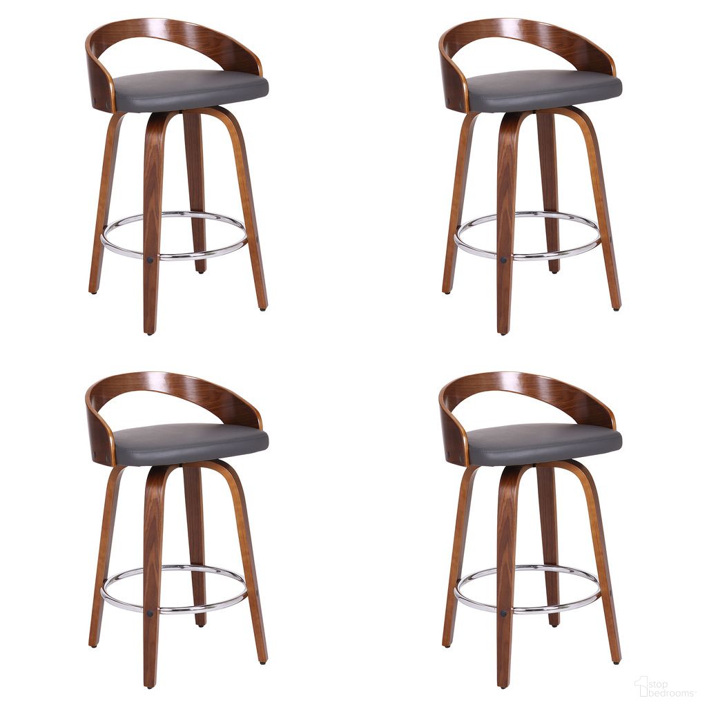 The appearance of Sonia 26 Inch Counter Height Swivel Bar Stool Set of 4 In Gray and Walnut designed by Armen Living in the transitional interior design. This gray and walnut piece of furniture was selected by 1StopBedrooms from Sonia Collection to add a touch of cosiness and style into your home. Sku: LCSOBAGRWA26;LCSOBAGRWA26;LCSOBAGRWA26;LCSOBAGRWA26. Material: Steel.